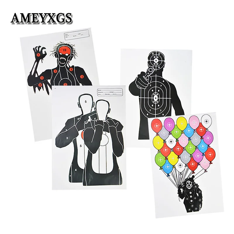 

20pcs Archery Target Paper 4 Types Zombie Clown Shooting Practice Arrowhead Field Point Aim Paper