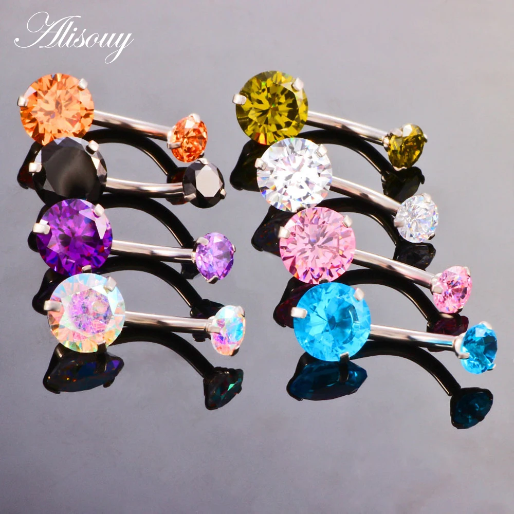 Alisouy New Brand AAA Zircon Style Crystal Body Jewelry Belly Button Ring Body Piercing Navel Piercing Silver Color Ombligo