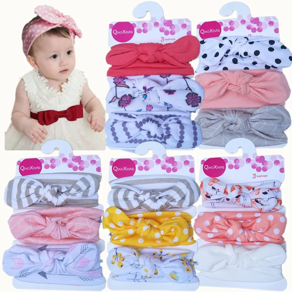 

3Pcs/Set Baby Bows Headpieces Rabbit Ear Elastic Bebe Headband Cotton Bowknot Hairband Headwear Dots Girls Hair Accessories