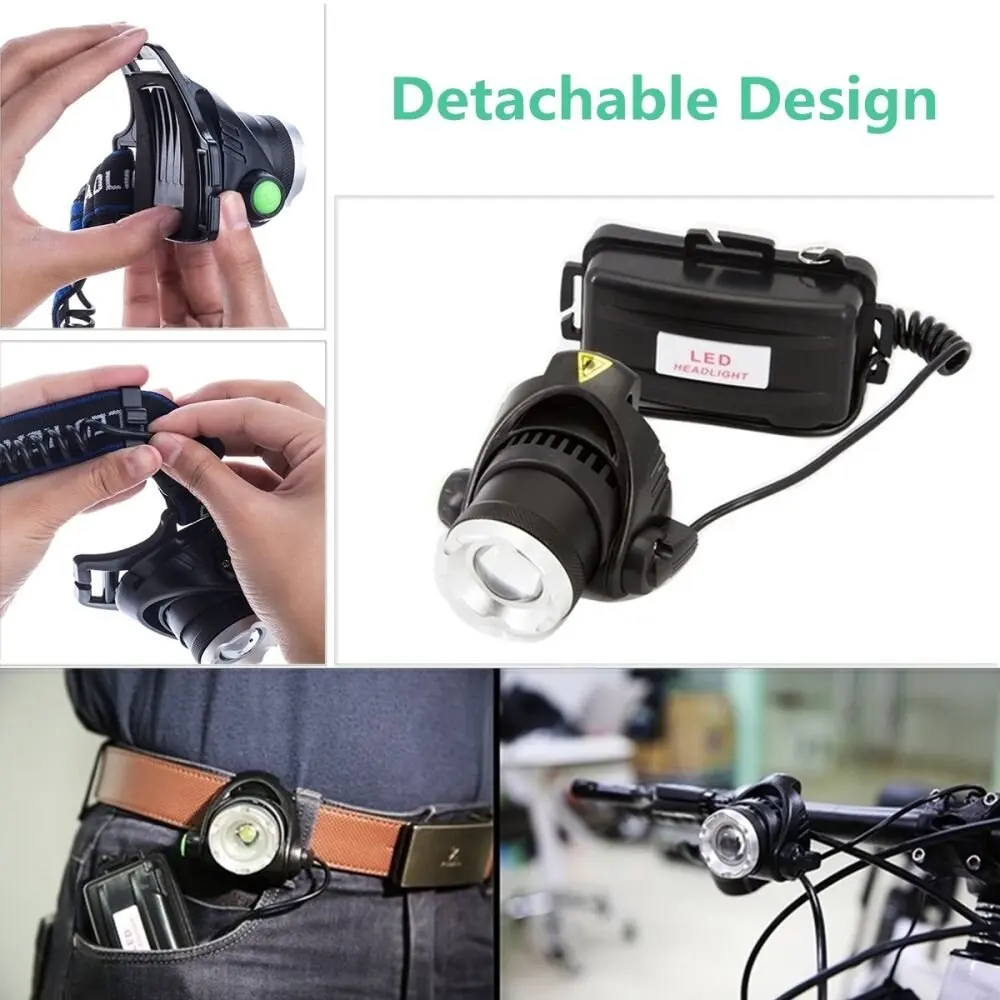 LED ไฟหน้า 8000 Lumens XML T6 XM-L2 ไฟหน้าโคมไฟ 4 โหมดกันน้ำไฟฉายไฟฉาย 18650 แบตเตอรี่ชาร์จใหม่ล่าสุด