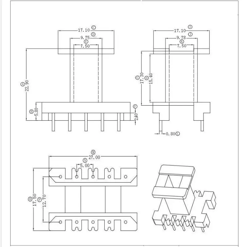 RANLO EF25 /13/7 Transformers Bobbin PC40 N87 Magnet Ferrite Core 5+5pin Vertical