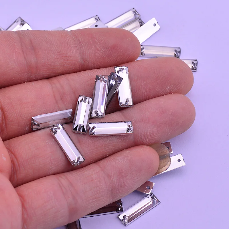 JUNAO 500pcs 5*15mm Sewing Clear Crystal Rhinestones Rectangle Strass Applique Sew On Acrylic Stones Flatback Gems For Crafts