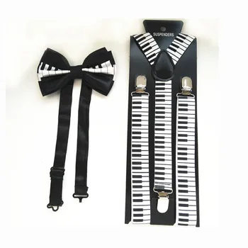 남녀공용 피아노 키 멜빵 나비 넥타이 세트, Y자형 멜빵 나비 넥타이 세트, 웨딩 매치 셔츠 액세서리, LB032