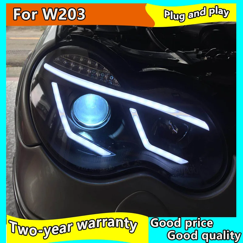 

For Mercedes-Benz 2000 -2007 Year W203 C63 C200 C230 C280 C300 LED Angel Eyes LED Head Lights Front Lamp With DRL Daytime