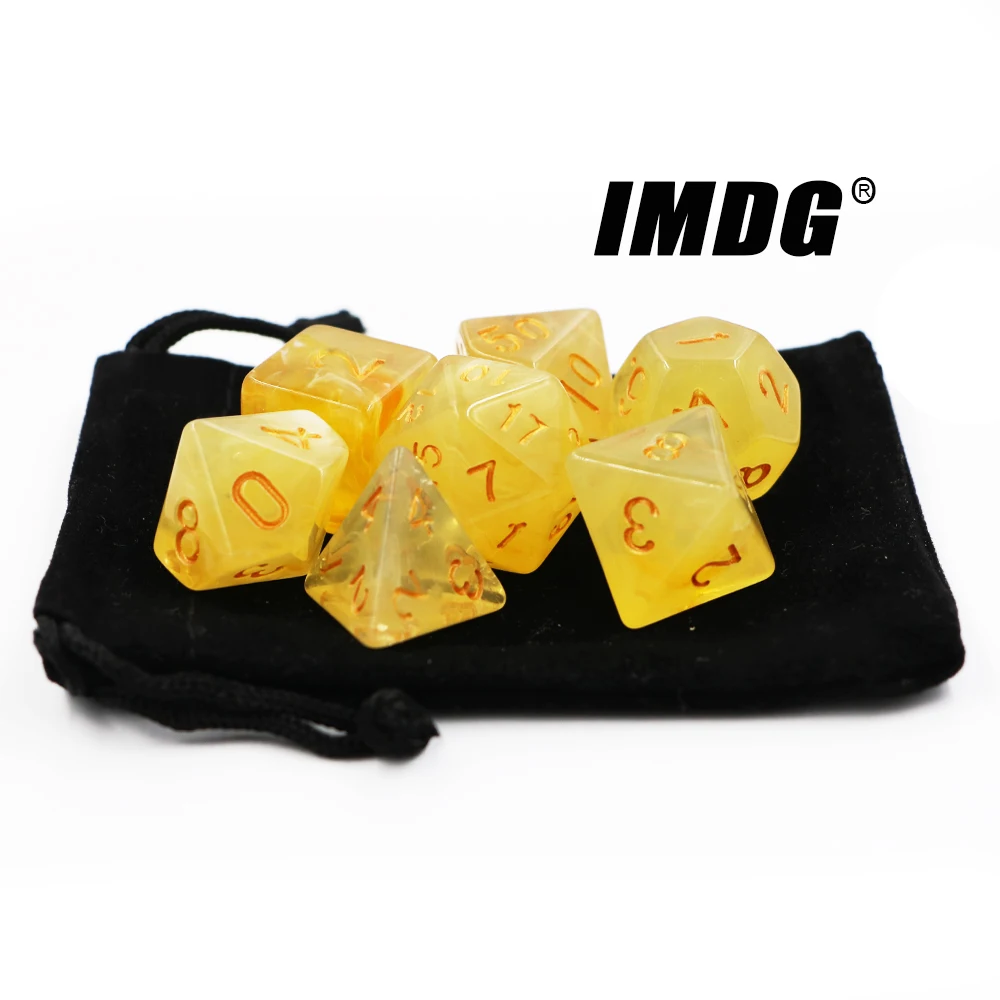 IMDG 7pcs/set Creative RPG Game Dice Polyhedron Acrylic Dice DND Drawing Digital Game Dice with Bag