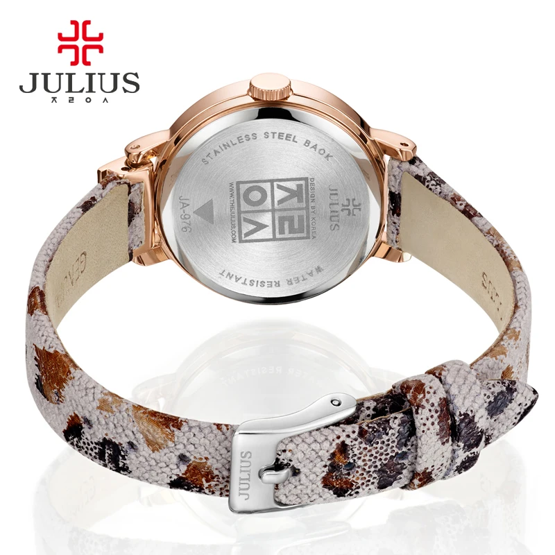 Julius Lady-Reloj de moda para mujer, pulsera de cuero con estampado de leopardo Retro, regalo salvaje de cumpleaños, caja Julius