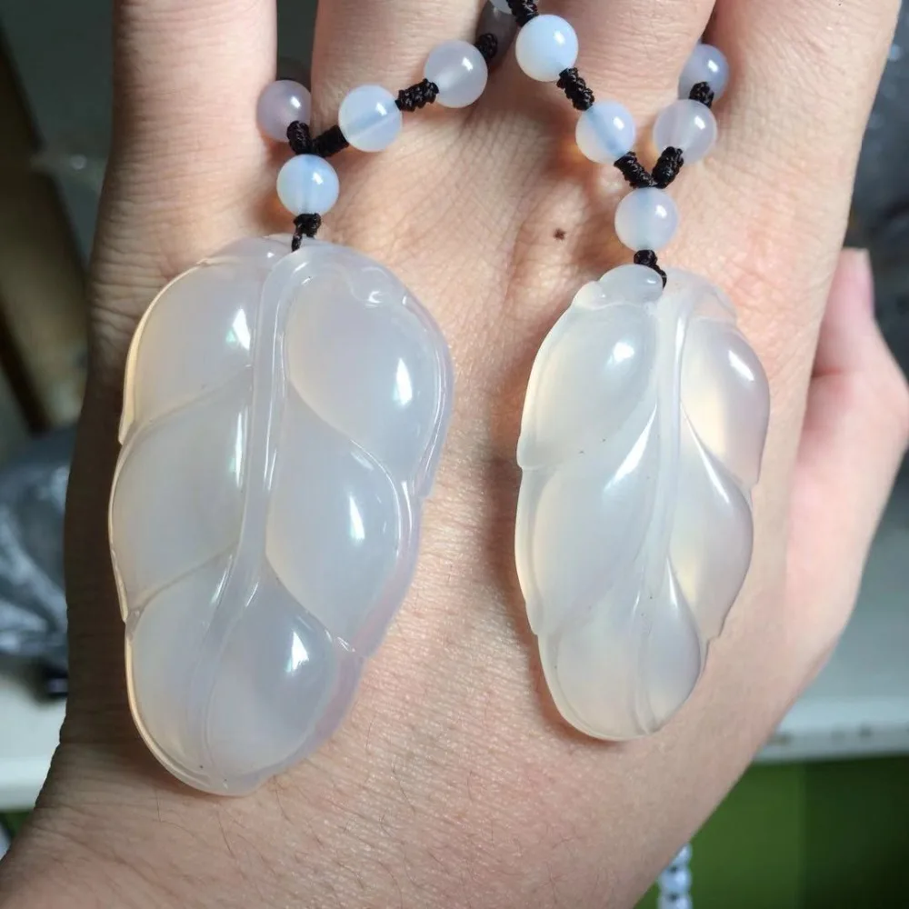 Leaf Shape Natural White Agate Necklace Paendant Natural Genstone Fine Jewelry For Women For Gift Wholesale !