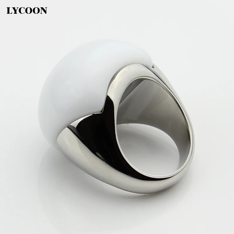 LYCOON Fashion woman opal jewelry Ring High quality 316L Stainless steel with big white ball shape stone rings for lady or girls