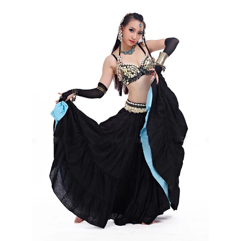 ATS 2019 Tribal Belly Dance Clothes for Women 4 Pieces Outfit Set Antique Bronze Beads Bra Belt Skirts Gypsy Dance Costumes