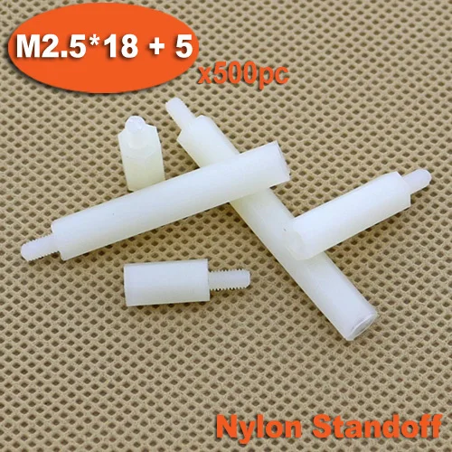 

500pcs Male To Female Thread M2.5 x 18mm + 5mm White Plastic Nylon Hexagon Hex Standoff Spacer Pillars