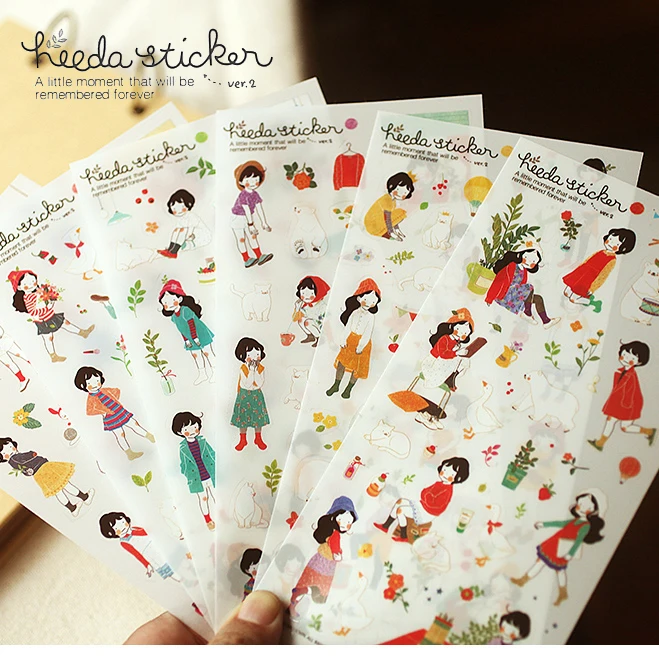 Pegatinas decorativas de PVC para diario, 6 hojas de dibujos animados para niñas, diario, álbum, etiqueta, bricolaje, álbum de recortes, papelería