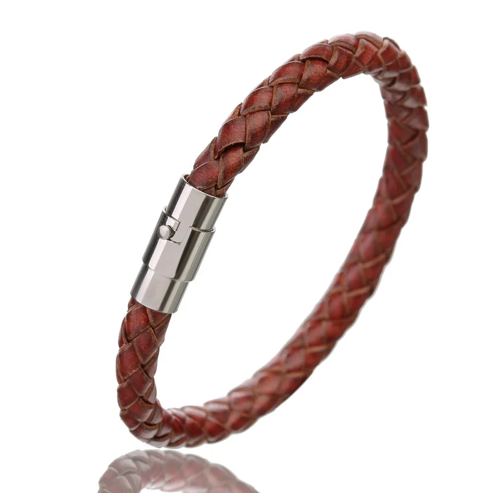 Echtem Leder Armband Männer Edelstahl Magnetische Verschluss Handarbeit Männer Armbänder Armreifen Geflochtene Leder Armband Großhandel – Detail 5