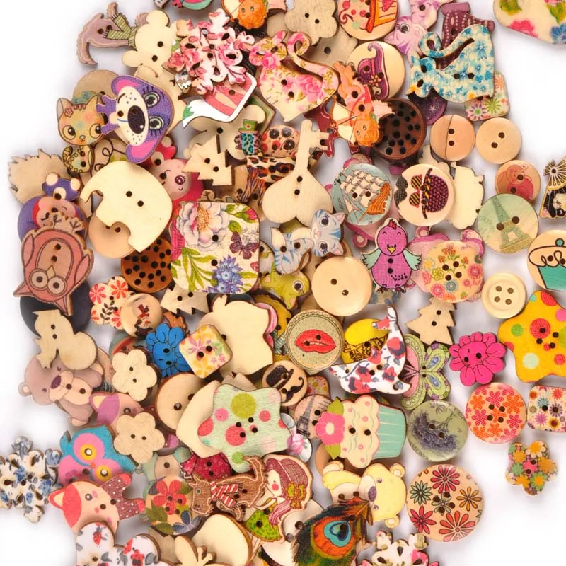 Vintage Mixed Painting Wooden Buttons For Crafts Scrapbooking Sewing Clothes Button DIY Kid Apparel Supplies 15-35mm M1893