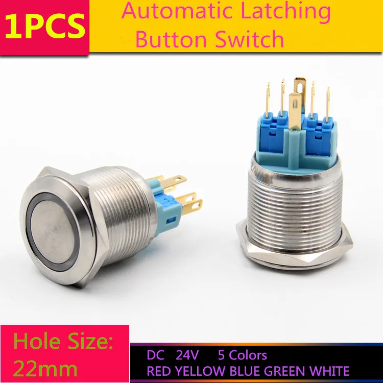 1PCS/LOT  YT1080B  Hole Size 22 mm  Self-locking  Metal  button switch  With LED Light  DC 24V  Latching Switch Sell at a Loss