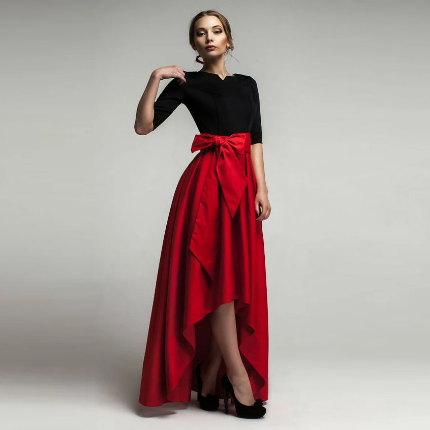 Red High Low Skirts Women Personalized Empire Waistline Floor Length Asymmetrical Skirt Elegant Long Maxi Skirt