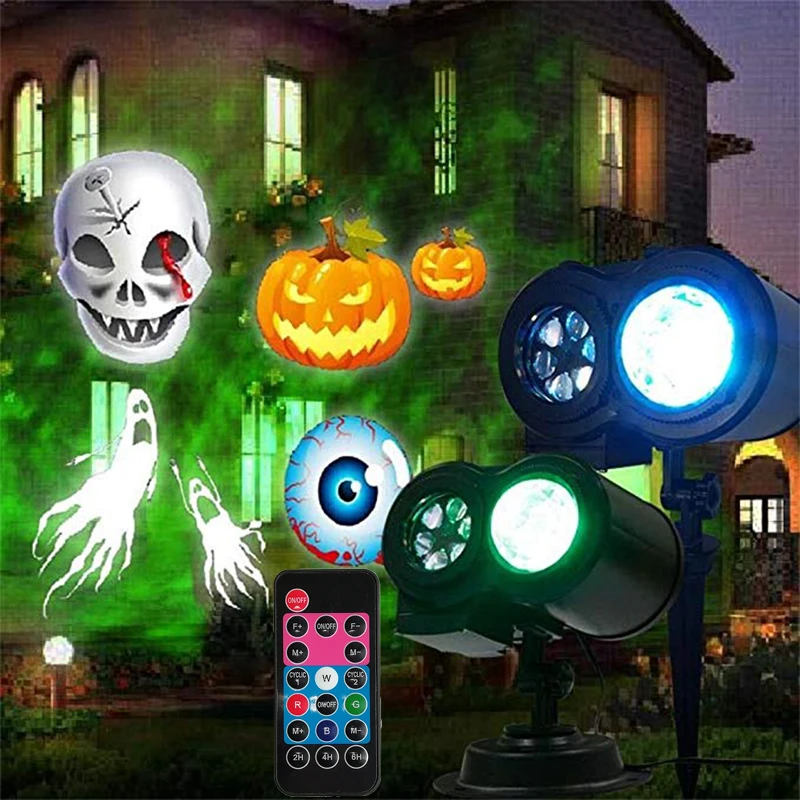 Halloween Landscape Projector Projection Lamp Led Card Double Tube Water Pattern Lawn Light Holiday Christmas Stage Decoration