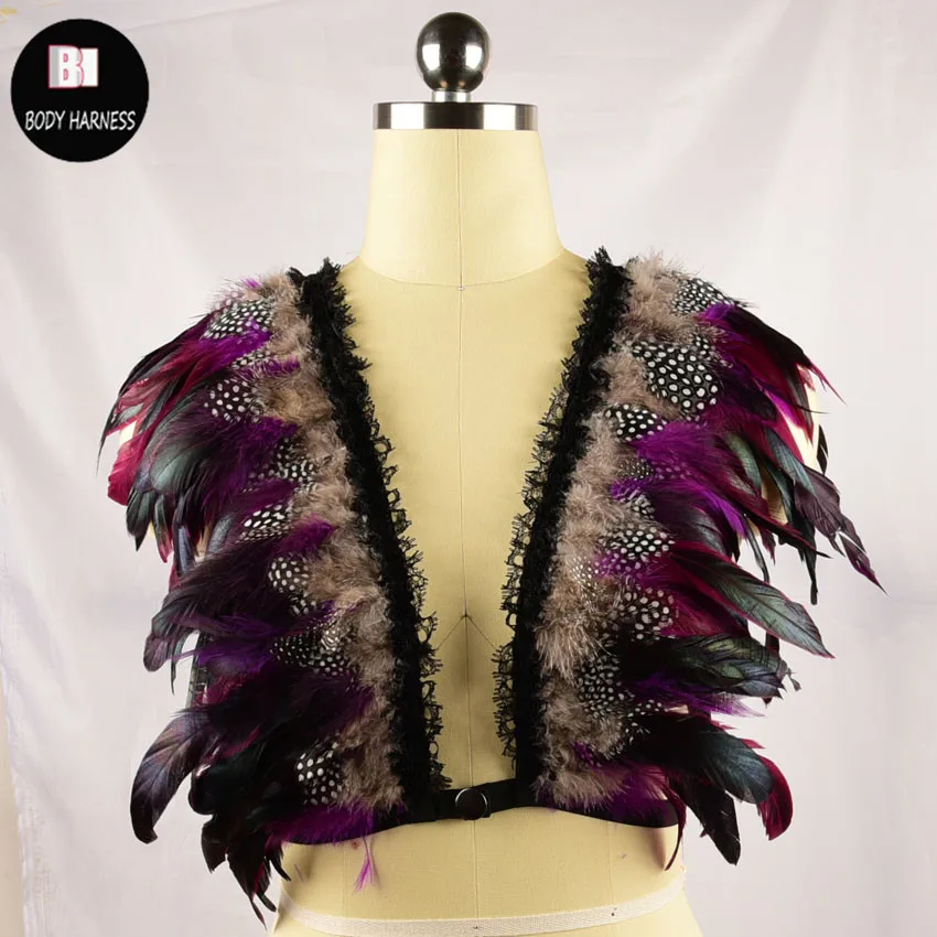 

New Products Fashion Harness Cage Bra Feather Open Chest Harness Women Belt Lingerie