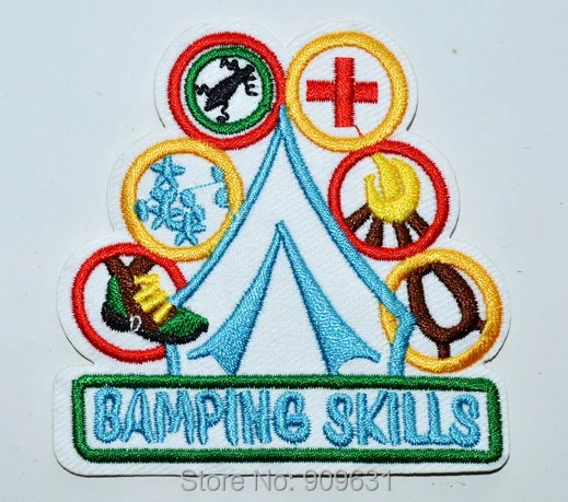 Girl Boy Club CAMPING OUTDOOR SKILLS White Fun Patches Crests Badges SCOUTS GUIDE iron on patch patches