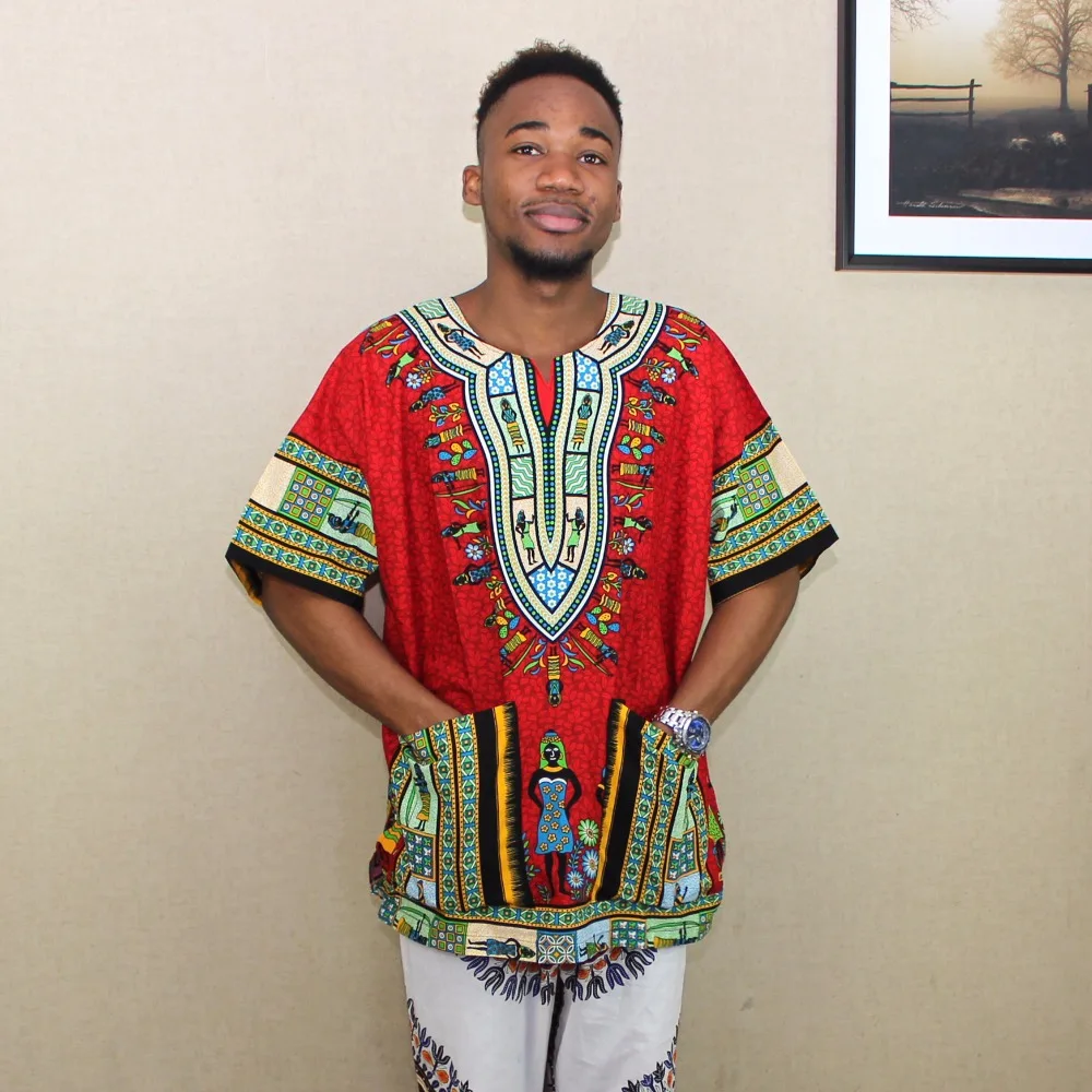 (fast shipping) 2016 Newest Fashion Design African Traditional Print 100% Cotton Dashiki T-shirt for unisex