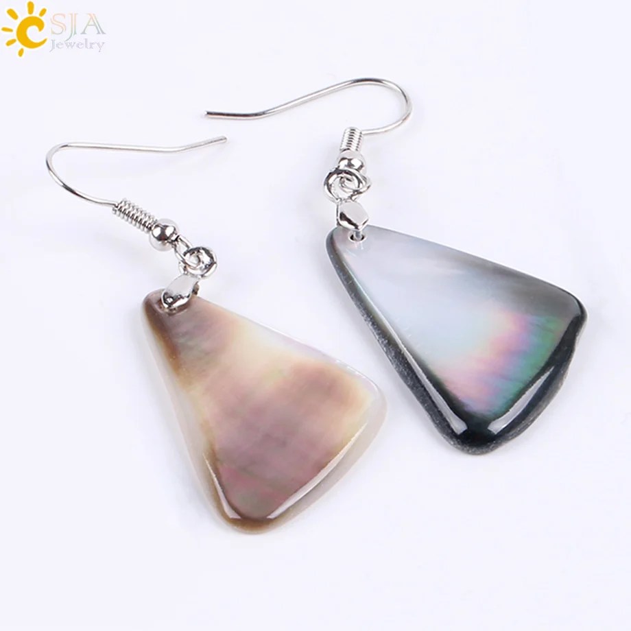 CSJA Vintage Geometric Natural Stone Black Shell MOP Bead Drop Earrings for Women Ear Pendant Dangle Reiki Earrings Jewelry E842