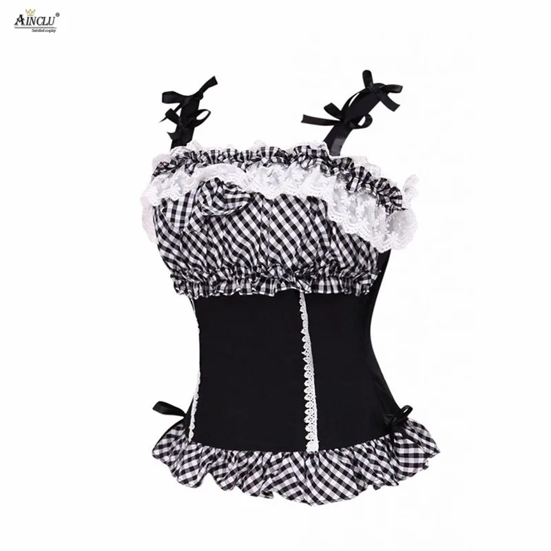 Ainclu High Quality Free Shipping Cemavin Womens Black And White Lace Grid Sleeveless Lolita Cotton Blouse