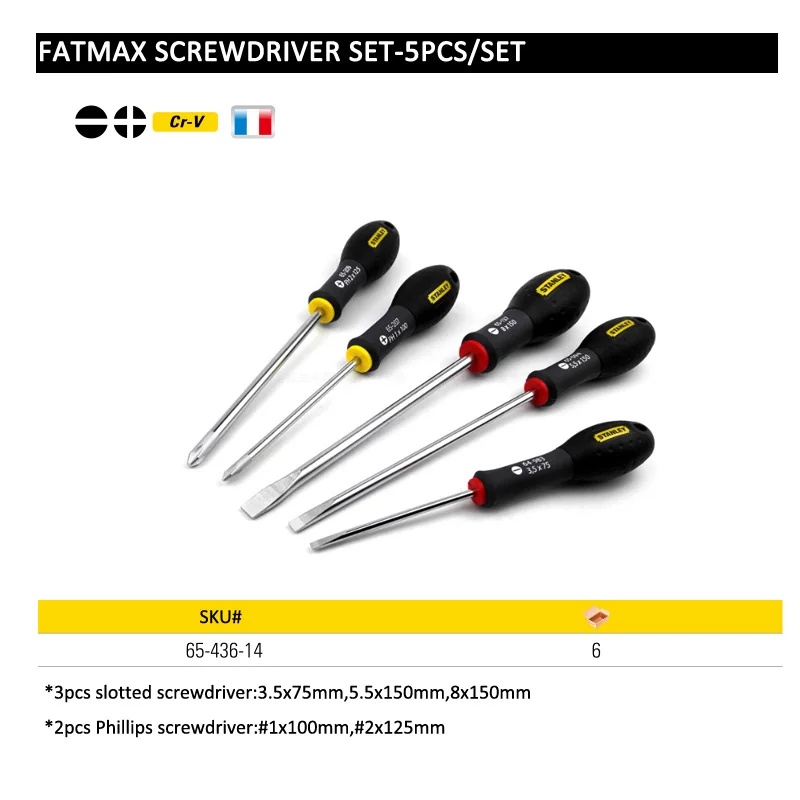 Stanley 5-pcs phillips and slotted professional set screwdrivers FatMax screwdriver kit big soft handle universal tool ktis