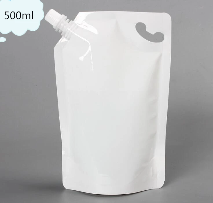 14*22cm 500ml 500Pcs White Empty Doypack Spout Bag Jelly Juice Wine Drinking Stand Up Spout PE Poly Party Package Pouch SN1299