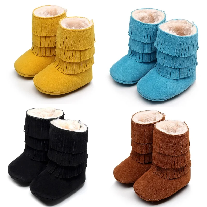 

Solid Fringe Baby Boys Snow Boots Winter Children Shoes Fur Warmer Newborn First Walkers 0-3year Girls Moccasins Suede Bebe Shoe