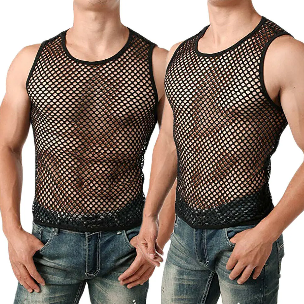 Hot Men\'s See Through Mesh T-Shirt Underwear Sheer Wear Transparent Undershirt