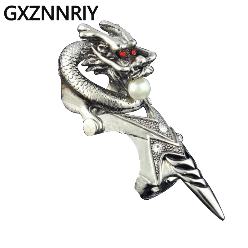 

Vintage Dragon Ring Men Punk Big Long Rings Jewelry Alloy Antique Silver Color Animal Mens Wolf Ring Male Jewellery Accessories