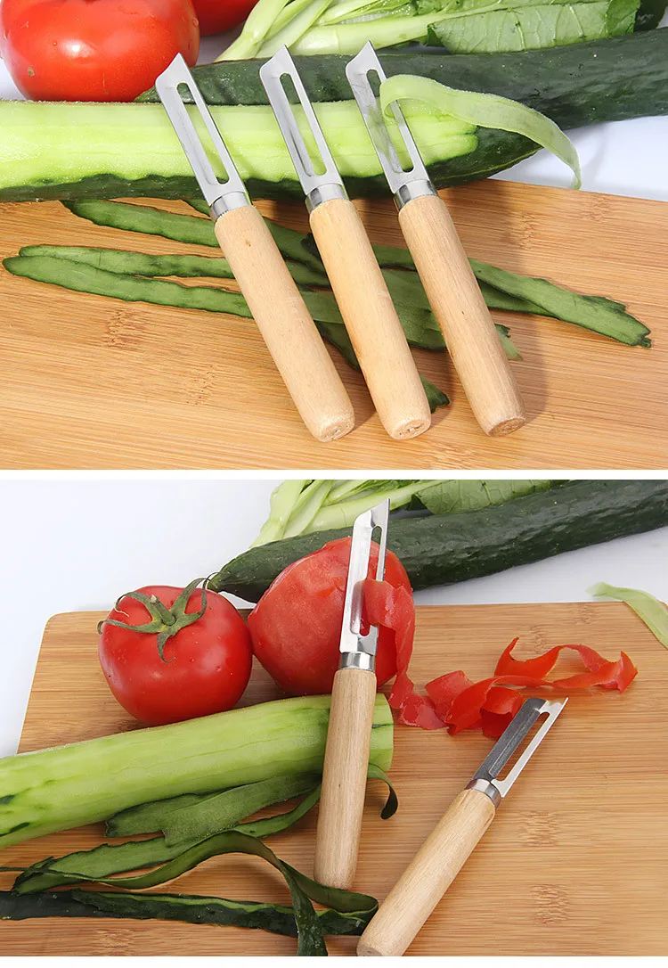 1PC Stainless Steel Cutter Vegetable Fruit Apple Slicer with Wood Handle Potato Peeler Parer Tool EKX 197