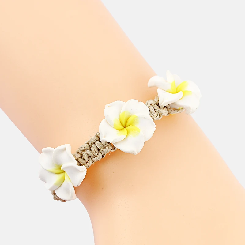 4 pcs Clay Flower White Rope Charm Friendship Bracelets Women Wedding Party Jewelry Gift