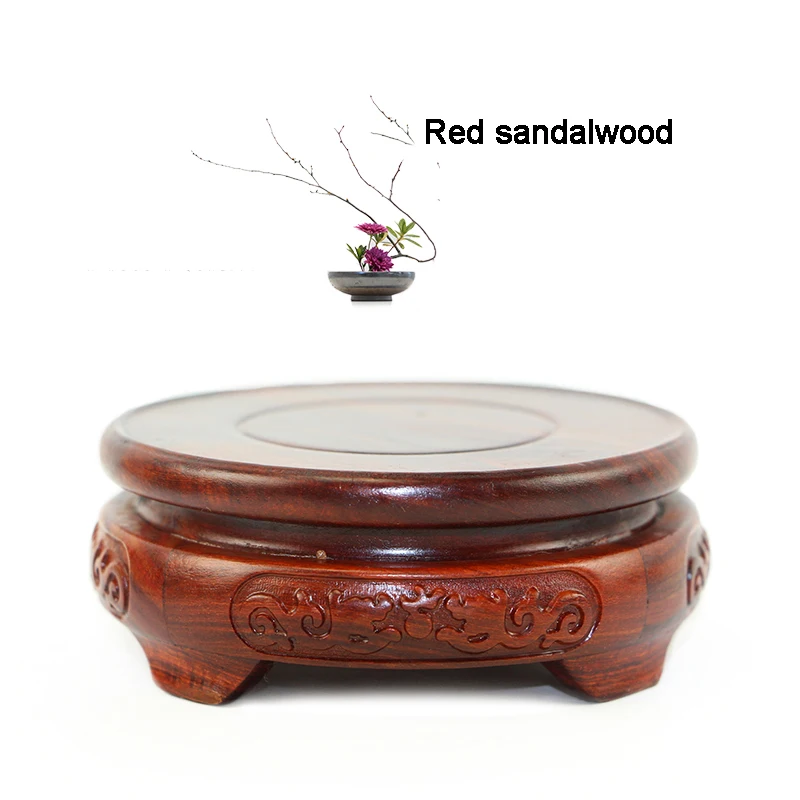 6.5-11.5cm Diameter Red Sandalwood Double Dragon Vase Carved Dragon Stone Buddha Incense Flowerpot Wood Carving Teapot Base