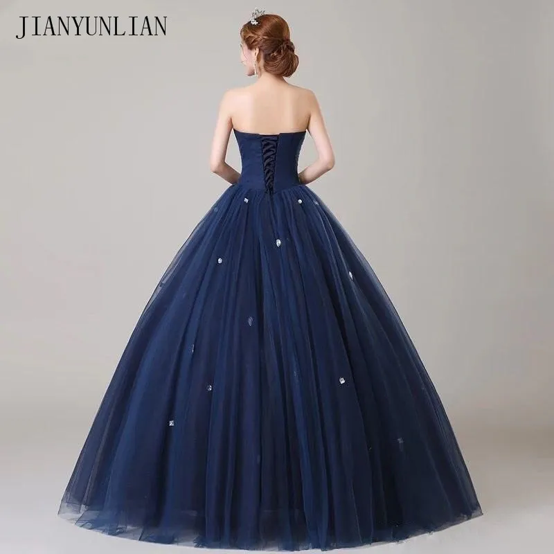 Customized Navy Blue Ball Gown Prom Dresses Sparkling Beads Sequins Top Lace-up Back Evening Gownselegant evening formal dresses