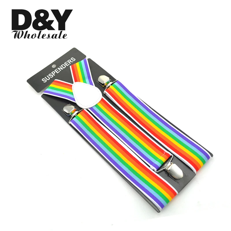 Baru 3.5 Cm Lebar 5 Garis Suspender Pria Pria Unisex Clip-On Kawat Gigi Elastis Suspensorio Fashion "Biru/Putih/Merah Bendera" Suspender