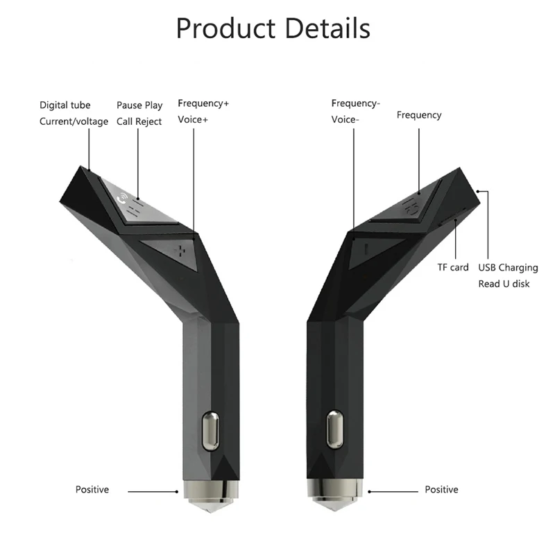 FM Transmitter Modulator เครื่องเล่นเพลงสนับสนุน TF Card U-Disk ค้อนฉุกเฉิน Wireless Bluetooth Car Kit USB Car Charger