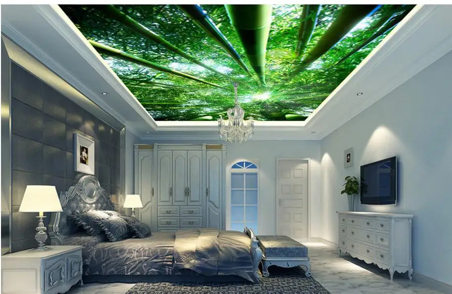 

Non woven wallpaper Green bamboo ceiling light wallpaper 3d mural papel de parede 3d stereoscopic wallpaper