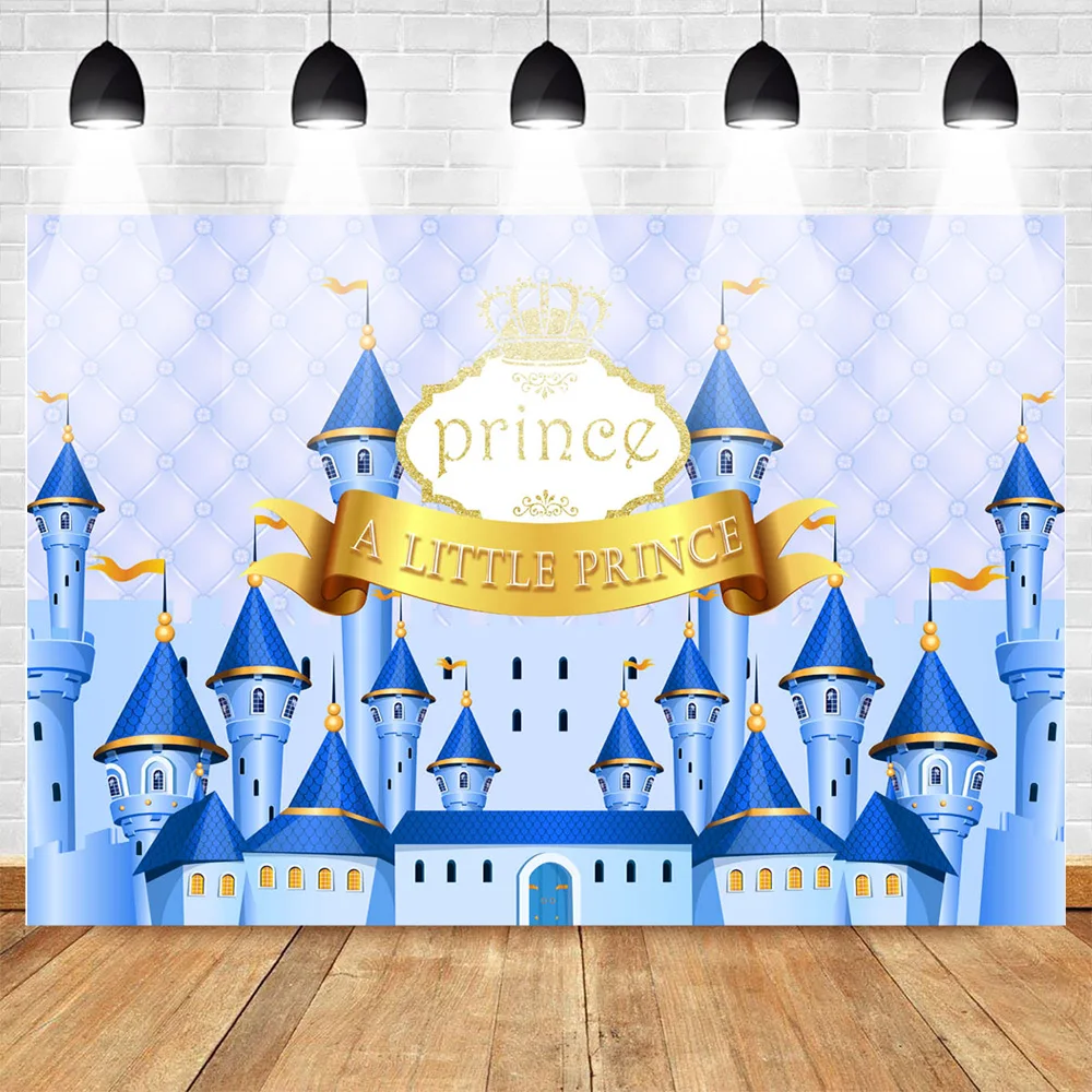 

Cartoon Fantasy Castle Photographic Backdrop Newborn Little Prince Birthday Background for Boy Blue Castle Fairy Tale Backdrops