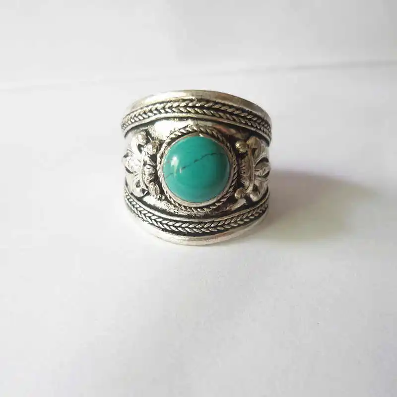 Tibetan Rings for Man Metal Copper Inlay Simulated Turquoise Open Ring Tibet Dorje Amulet R137