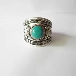 Tibetan Rings for Man Metal Copper Inlay Simulated Turquoise Open Ring Tibet Dorje Amulet R137