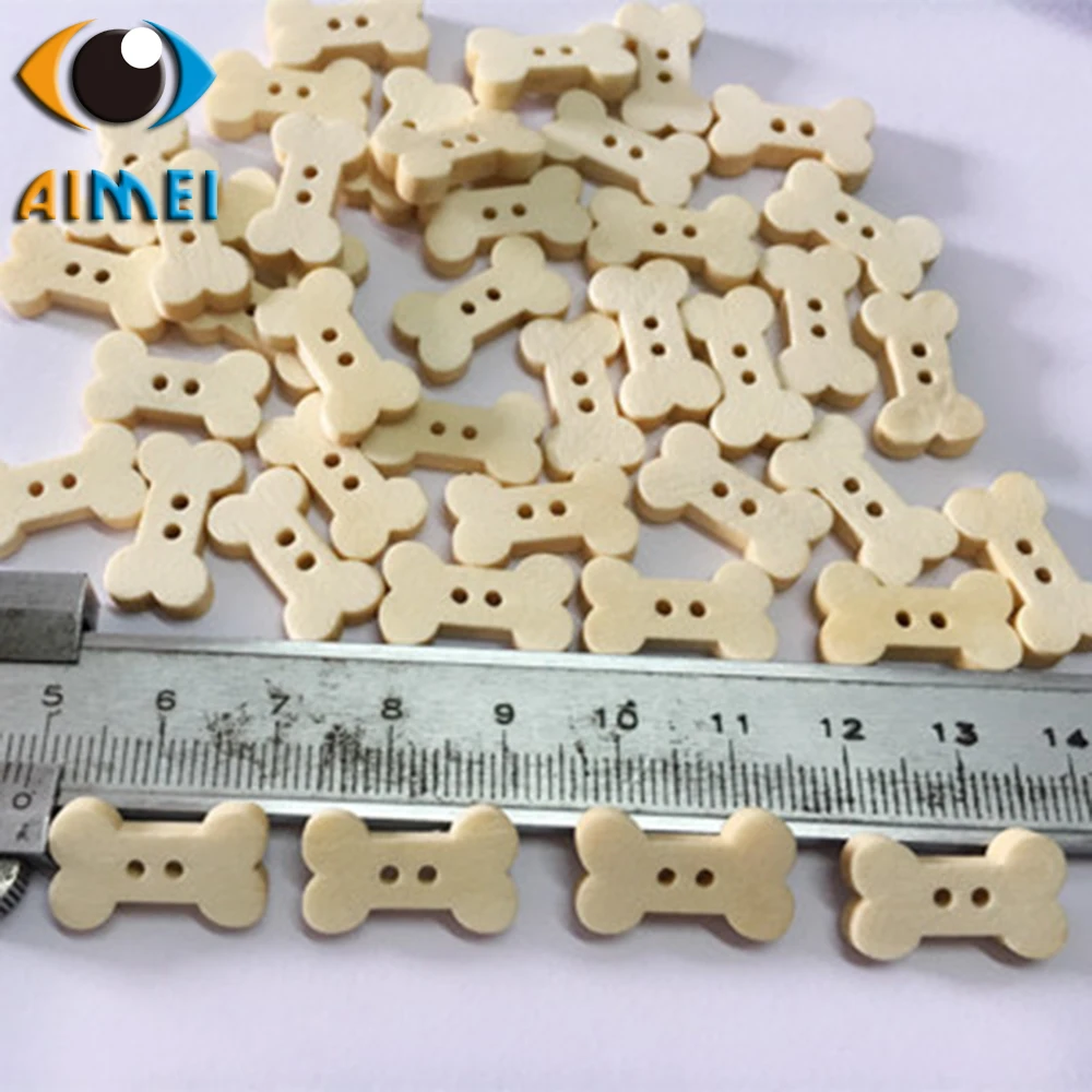 100Pcs/Lot Handmade Diy Children Cartoon Wood Buckle Logs Color Bones Shape Engraving Clothing Accessories Environmental Wood