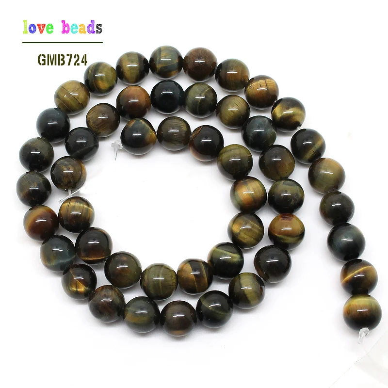 Natural  Blue Yellow Tiger Eye Stone 6/8/10mm Round Loose Beads 15.5inch/strand Pick Size DIY Bracelet (F00524)