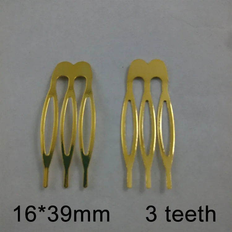 12 Pcs/Pack 3 Teeth Metal Hair Combs 16*39mm High Quality Glossy Plated None Nickle and Lead DIY Clip Women Headwear Accessories