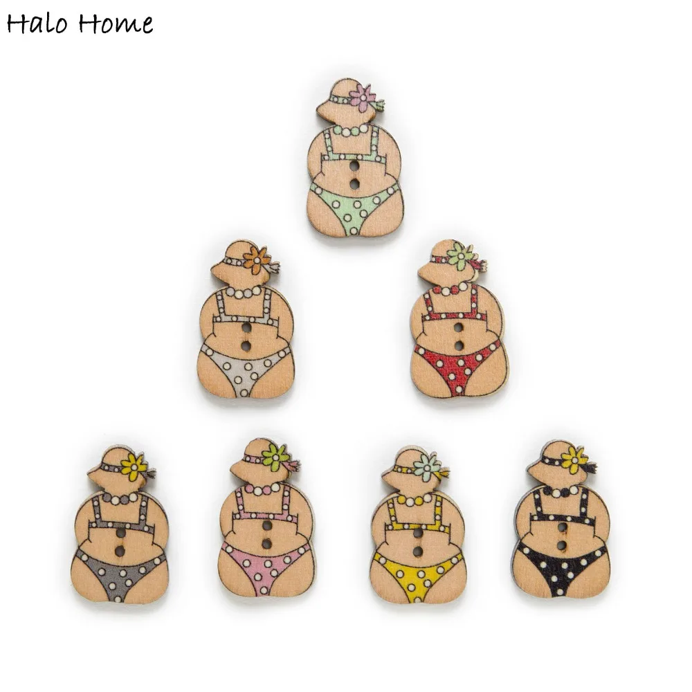 30pcs Funny Bikini Wood Buttons Sewing Scrapbooking Clothing Headwear Handmade Crafts Home Decor Accessories DIY 30mm