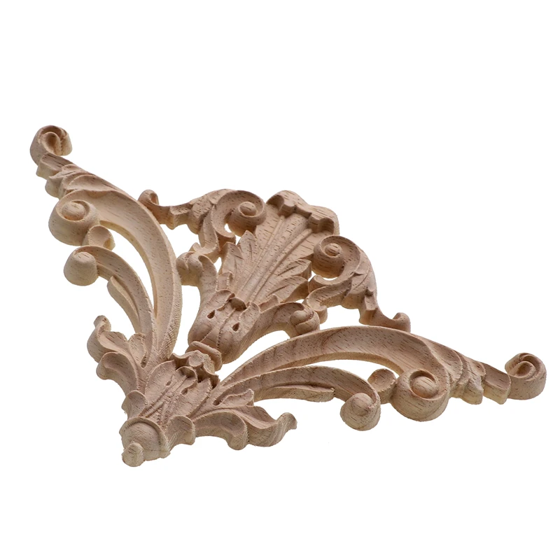 New Flower Wood Carving Natural Appliques For Furniture Cabinet Unpainted Wooden Mouldings Decal Decorative Figurine Home Decor