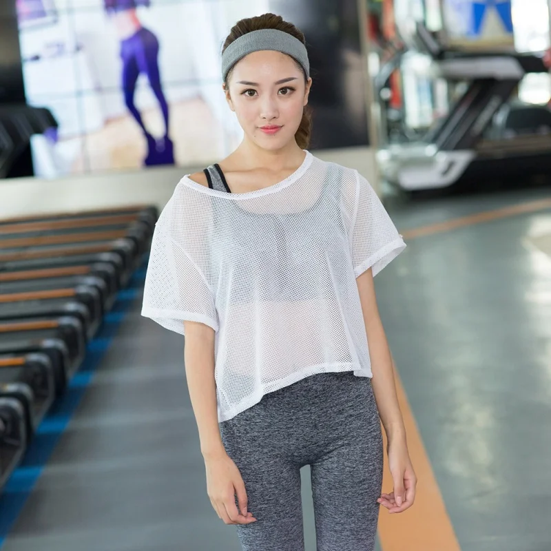 Hot Women  Fitness Yoga Blouse Mesh Bottoming Shirt Outdoor Riding Running Quick-Drying Sports Top T-shirt