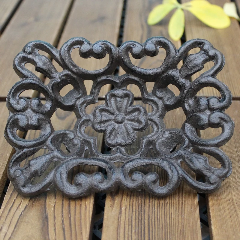 Vintage Rectangle Cast Iron Soap Holder With Hollow Flower Pattern Farm House Accents Handmade Home Garden Tabletop Decor Dish