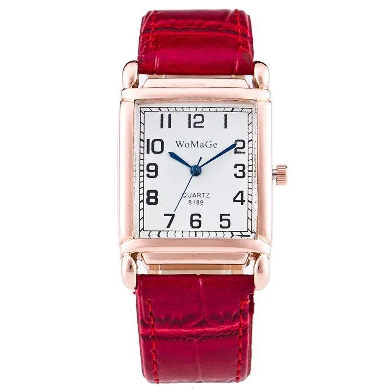 Womage Brand Lady Fashion Leather Band Rectangle Watch  Rose Gold Square Dial Women Casual Bracelet Quartz Casual Wristwatches