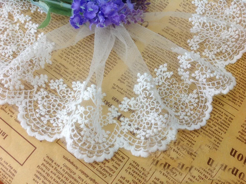 

10 yard 10cm 3.93" wide White/beige mesh embroidery lace trim ribbon 1021451L4K569