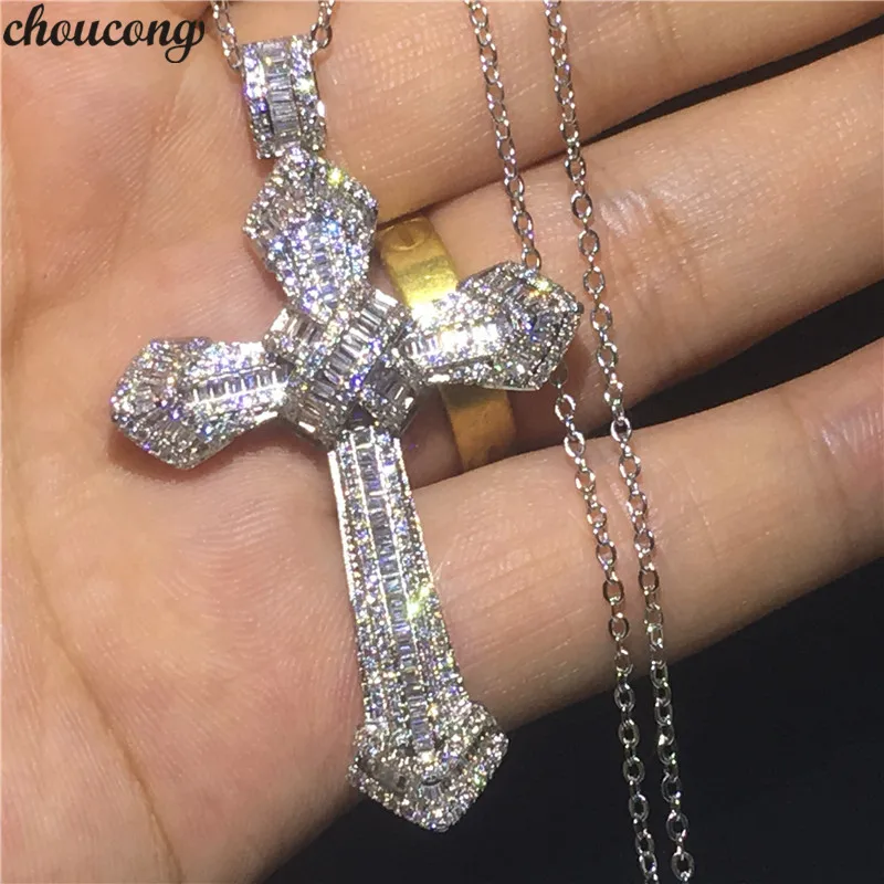 

choucong Luxury Big Cross Pendants 5A Zircon Cz 925 Sterling silver Wedding Pendant with Necklace for Women Men Party jewelry